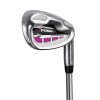 LADIES LEFT HAND MAGENTA/PINK POWERBILT ALL GRAPHITE COMPLETE GOLF CLUB SET w/DRIVER + HYBRID + BAG + PUTTER + 3 HEAD COVERS: REGULAR LENGTH